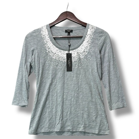 Talbots Womens Gray Sequin Blouse Size PS Preppy Minimalist Classic Quiet Luxury - Picture 1 of 6